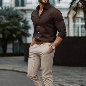 Stylish Brown full sleeves shirt made of pure cotton