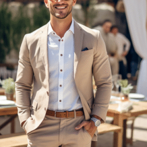 Trendy Beige color full sleeves blazer set for men​